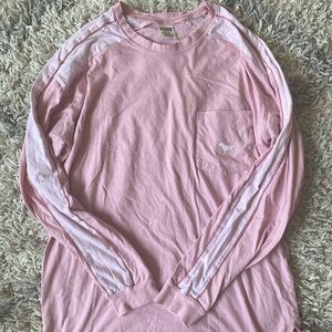 Pink Long Sleeve Baseball Tee with Pocket